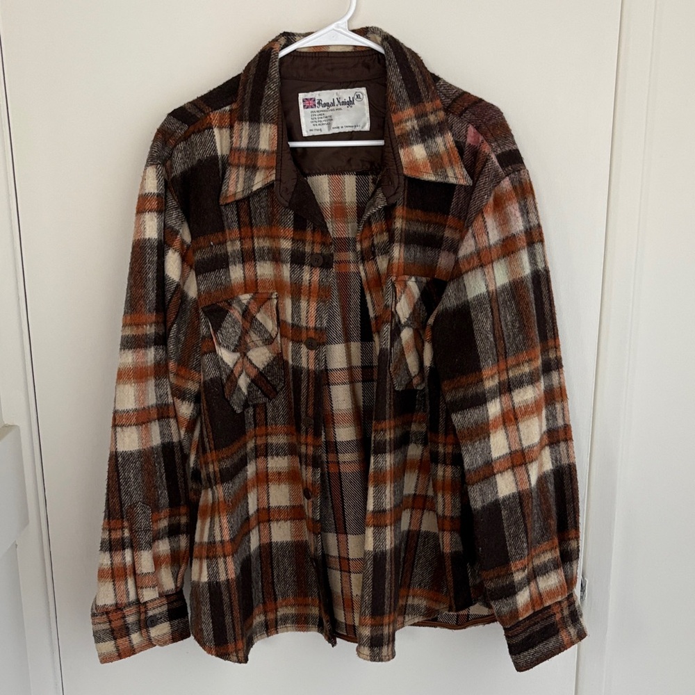 Vintage Royal Knight Brown and Orange Plaid Shirt Jacket